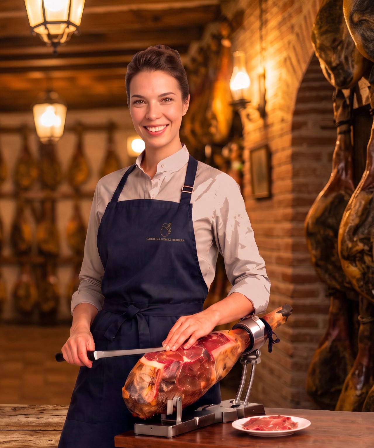 Maestra cortadora en el jamonero